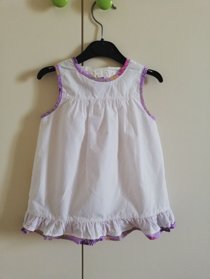 Robe d'été blanche et violette, 6 mois, Cadet Rousselle, en très bon état - photo numéro 2