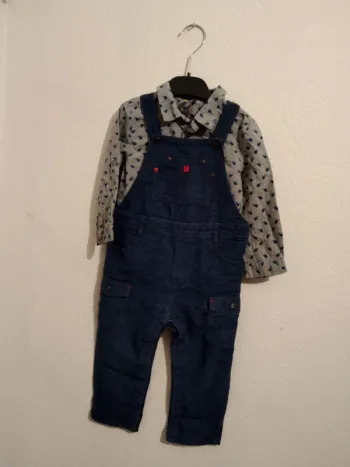 ensemble salopette + chemise manches longues orchestra  81cmgarcon 18 mois