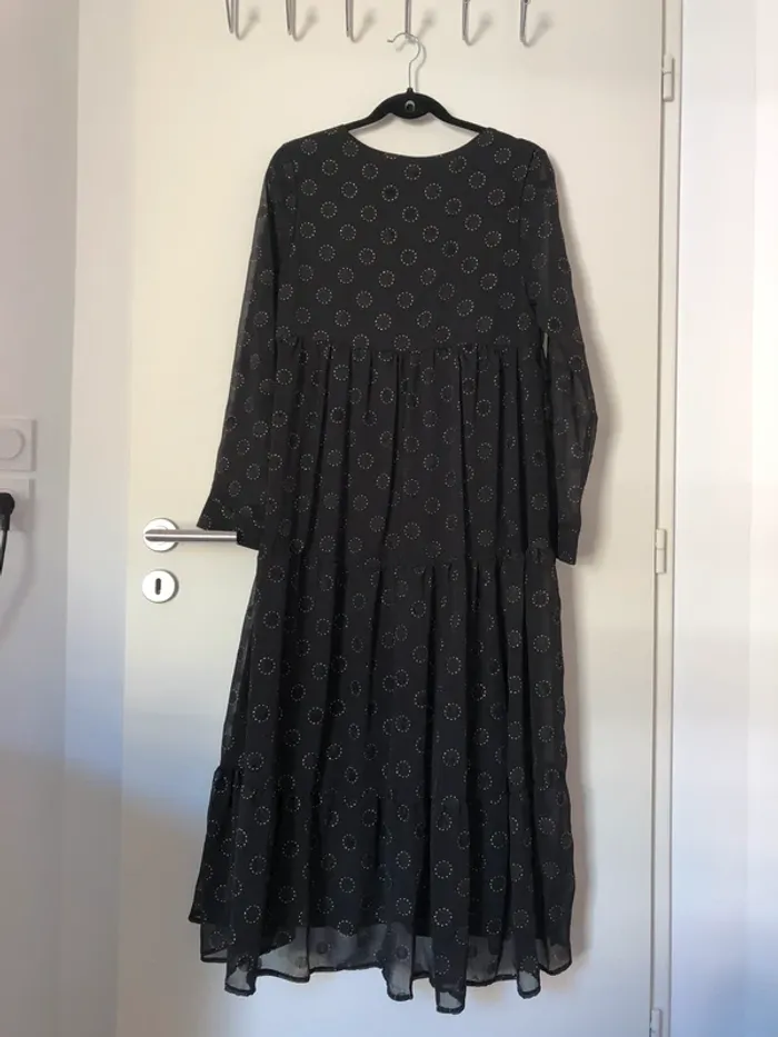 Robe longue à manche longue noire à pois Vintage Love taille L - photo numéro 5