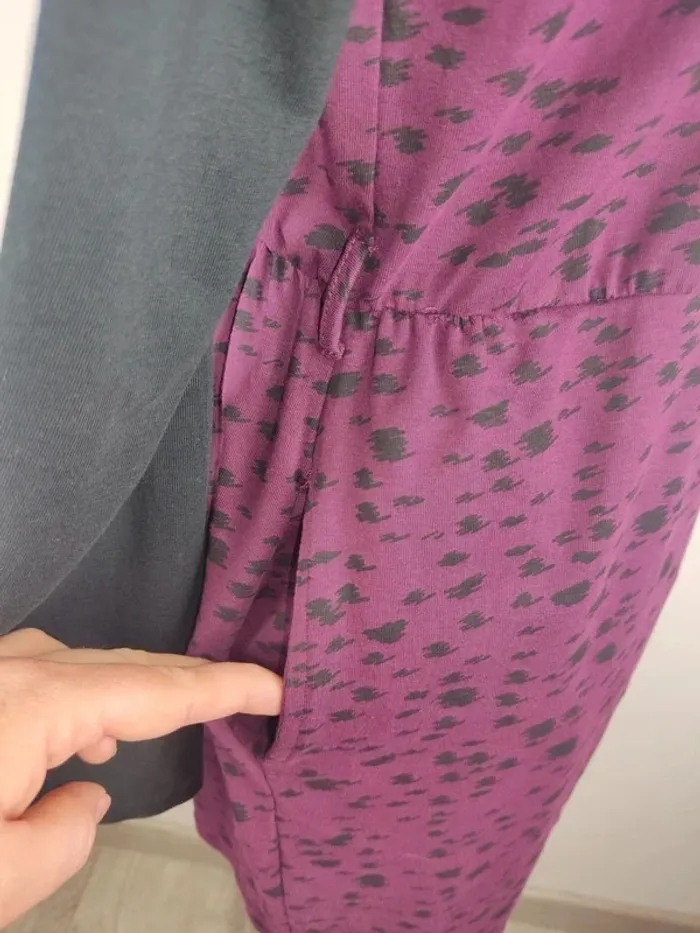 Pull fin manches longues noire et aubergine motif tacheté avec poches taille XL Even & Odd - photo numéro 5