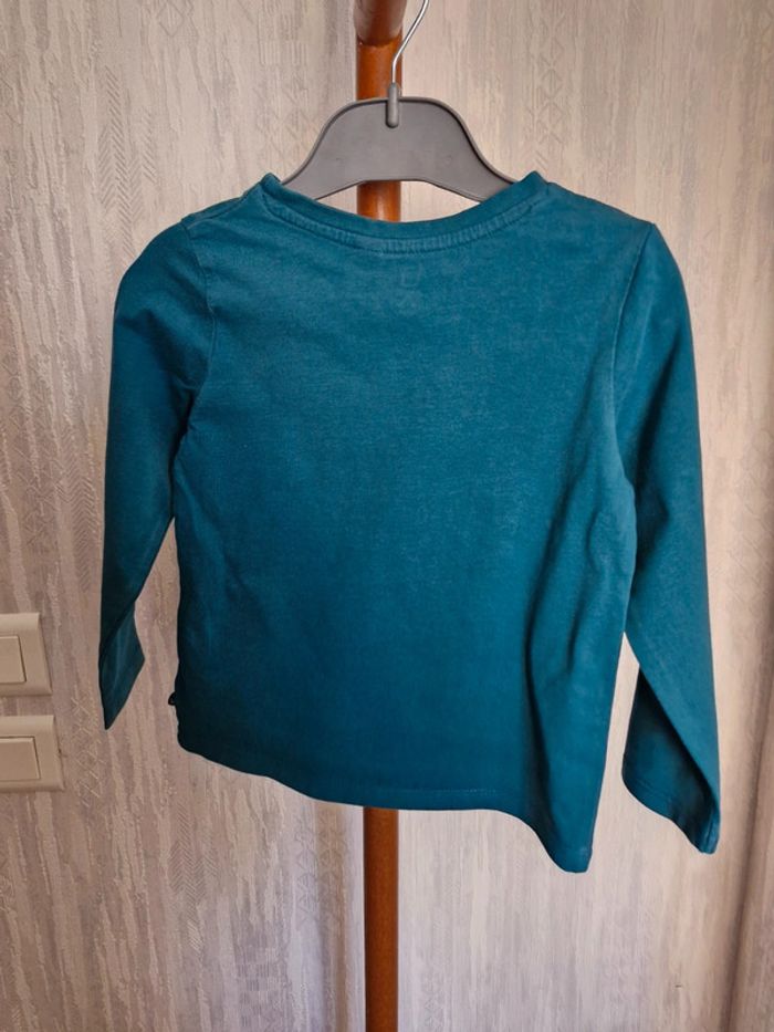 T-shirt manches longues garçon 3 ans Okaïdi Bleu canard avec imprimé blanc coton - photo numéro 5