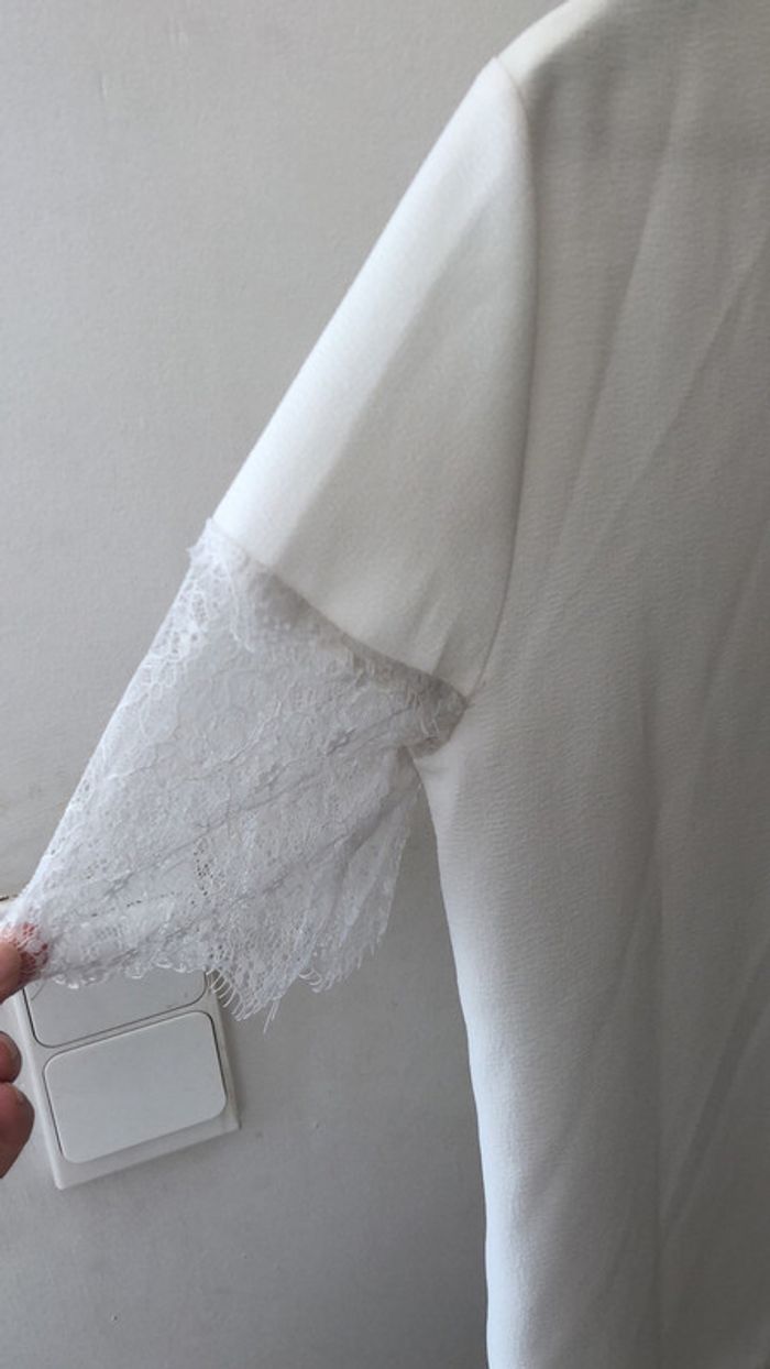 Haut blouse dentelle blanc cassé crême zara taille L - photo numéro 10