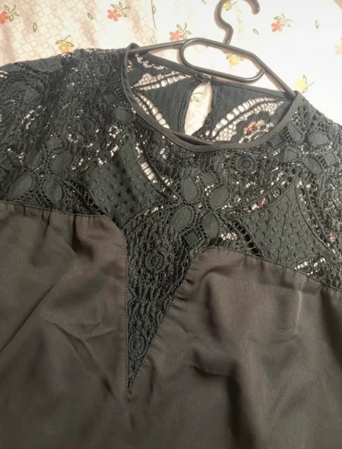 Blouse noire satinée dentelle 3XL - photo numéro 6