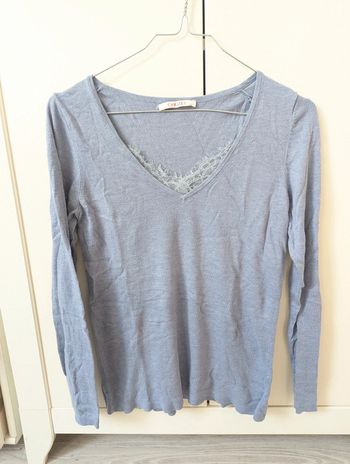 Pull bleu lila léger col V taille 38