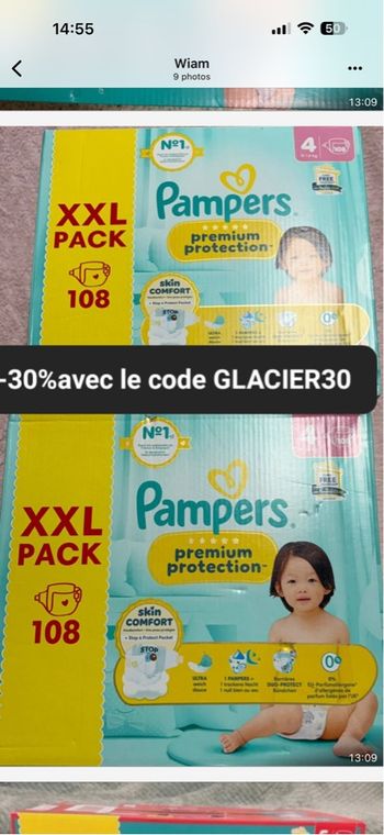 2 cartons de couches Pampers taille 4