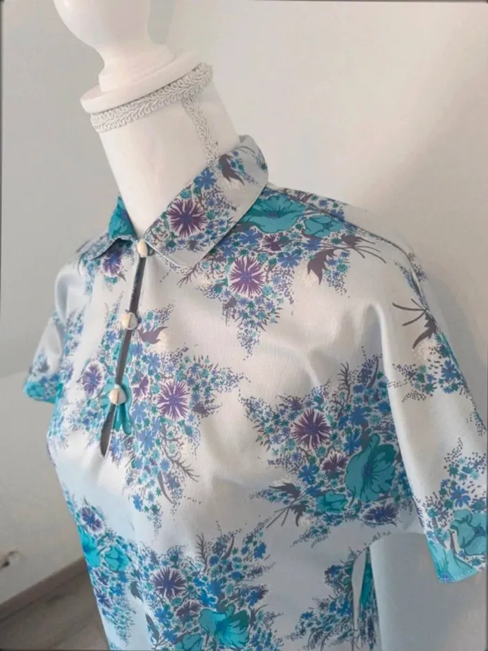 💜 Robe vintage fleurie perles – Taille 42 - photo numéro 3