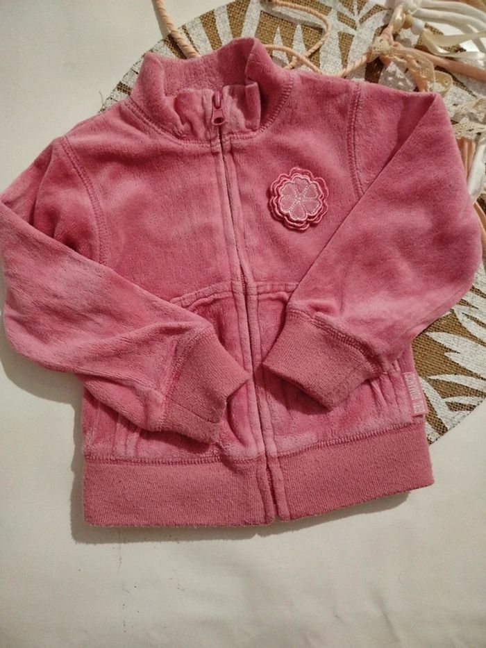 Gilet zippé velours rose fille 2 ans
