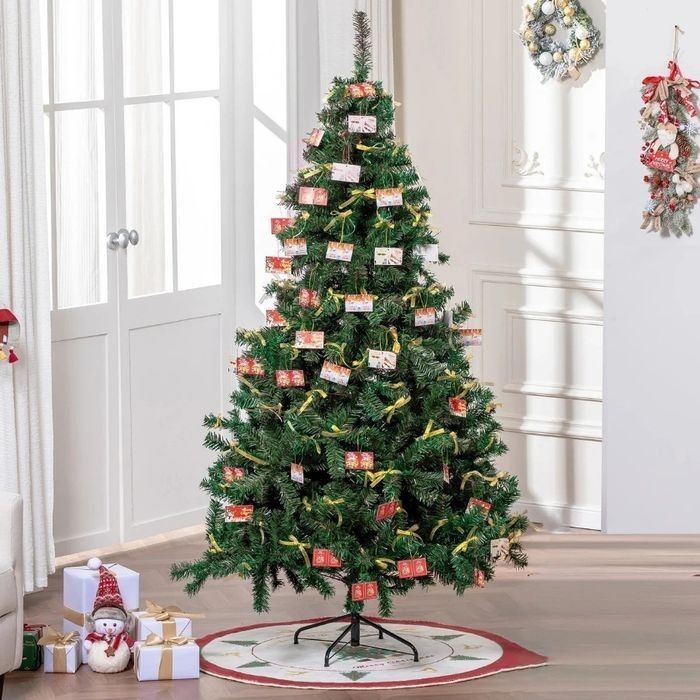 Sapin de Noël artificiel, décoration de Noël pliable avec branches robustes sur piédestal