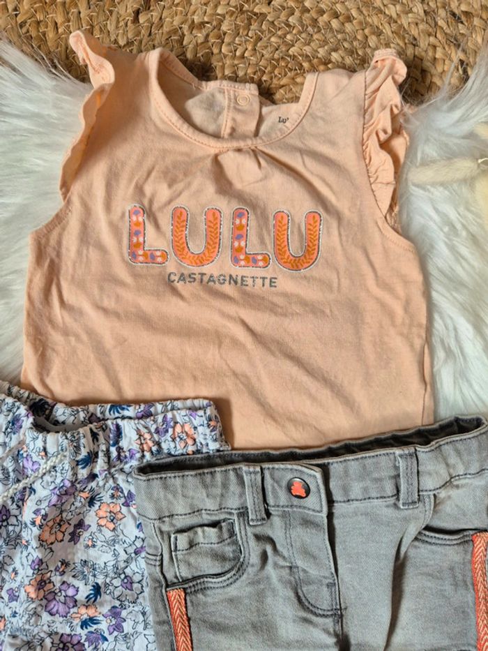 🧡 Magnifique ensemble short + t-shirt Lulu Castagnette 12 mois - photo numéro 4