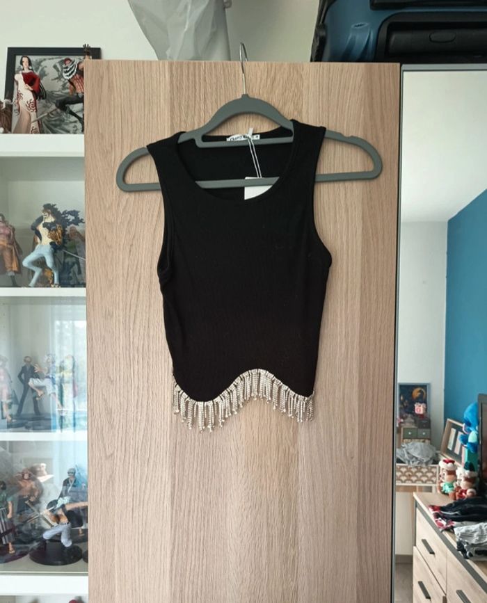 Top noir avec strass argenté neuve cherry Koko - Taille S/M