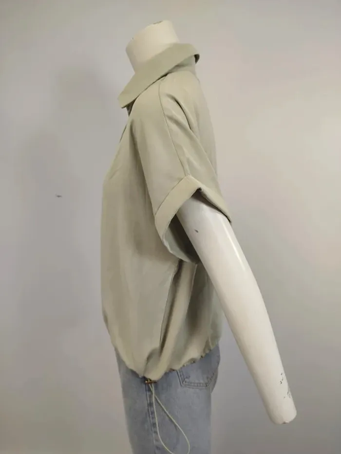 Top à manches courtes gris vert sauge large Taille L (A1002) - photo numéro 4