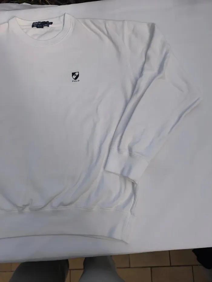 Pull Ralph Lauren homme taille XL blanc logo bleu marine Polo excellent état - photo numéro 3