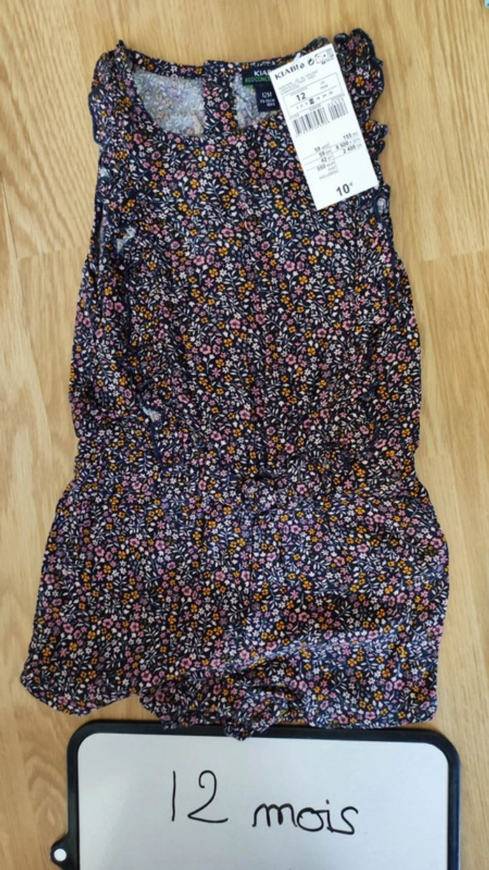 combi short bleu marine à fleurs taille 12 mois - photo numéro 4