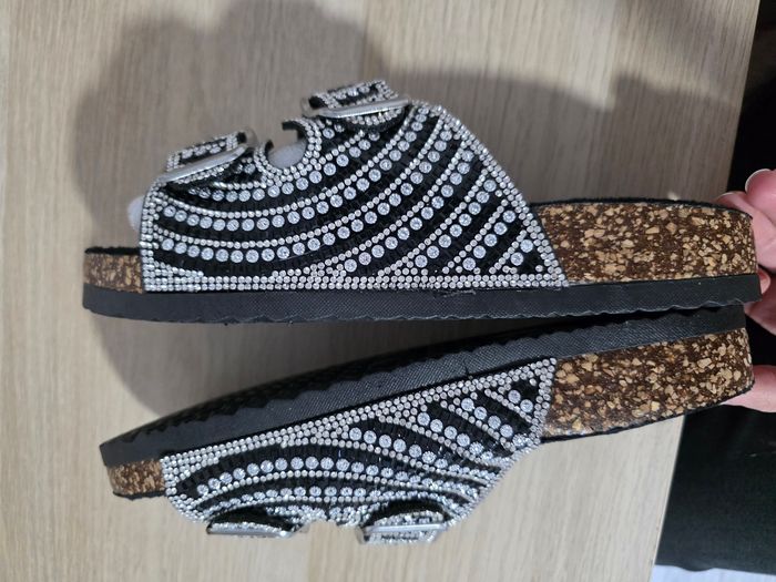 Claquettes sandales tong strass paillettes noir - photo numéro 3