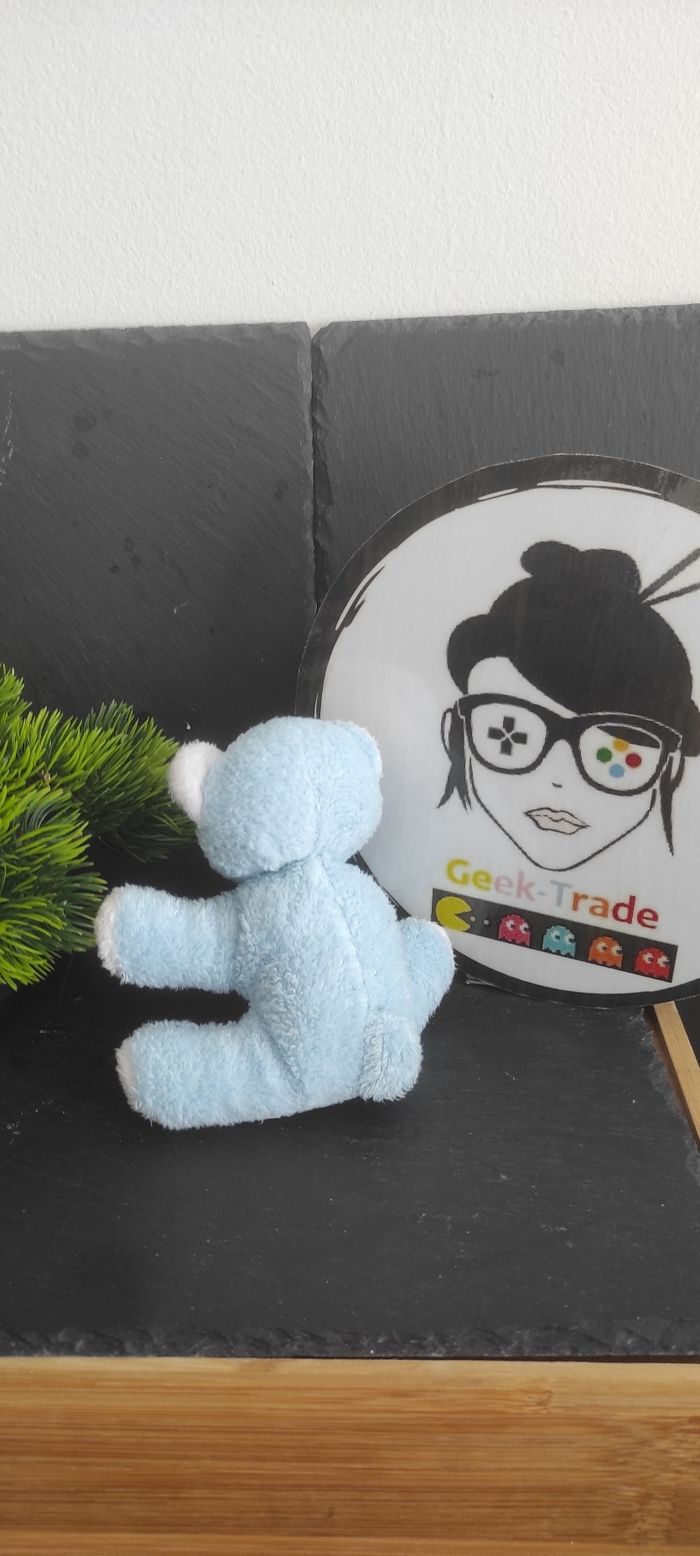 Mini Doudou ours bleu Musti blanc ancien pharmacie Vintage Publicitaire Peluche - photo numéro 2