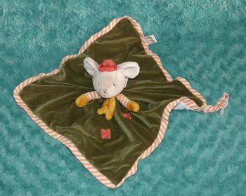 Doudou plat souris vert orange jaune Bukowski🐭Neuf