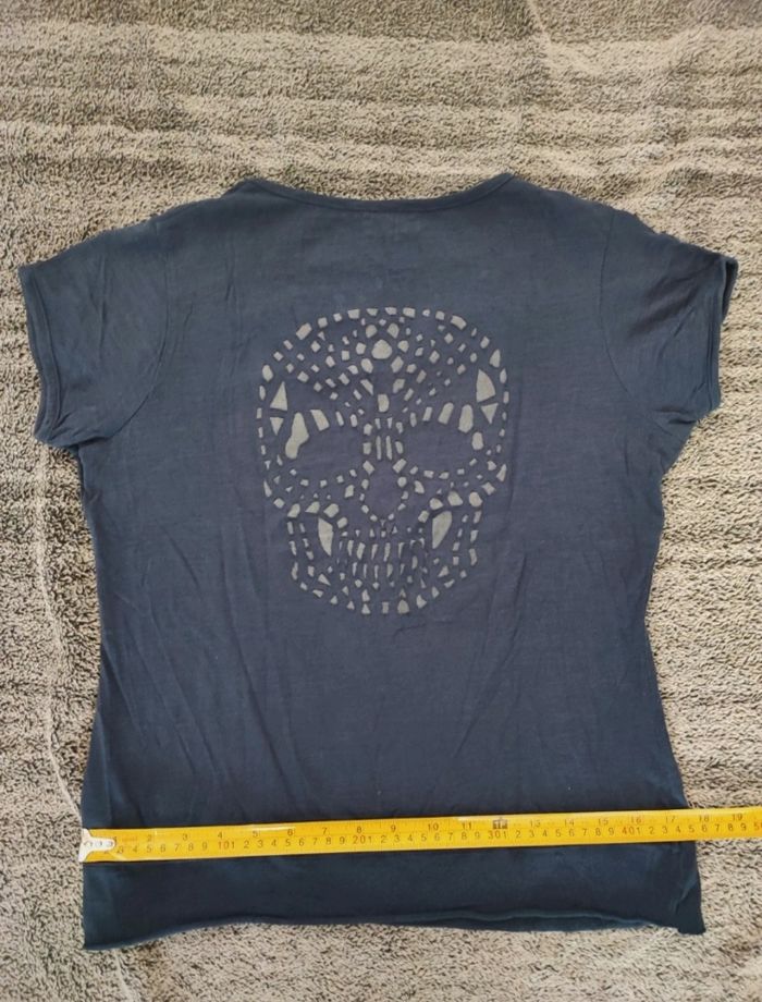 T-shirt Taille 3 femme bleu marine tête de Mort LFM - photo numéro 5