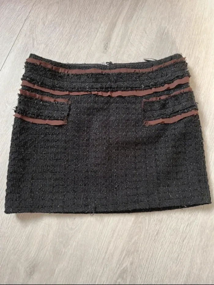 Jupe courte noire Morgan style tweed avec détails satinés Taille 36 - photo numéro 3
