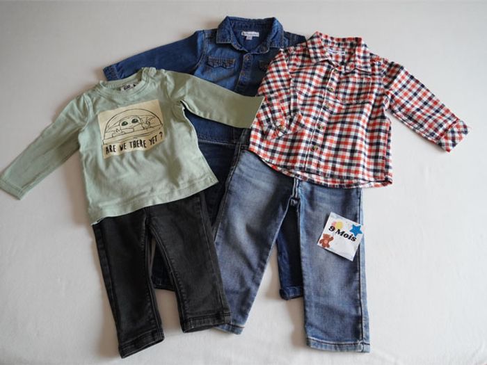 Lot n°1 : 6 Vêtements Garçon 9 mois : 3 Pantalons + 3 Hauts