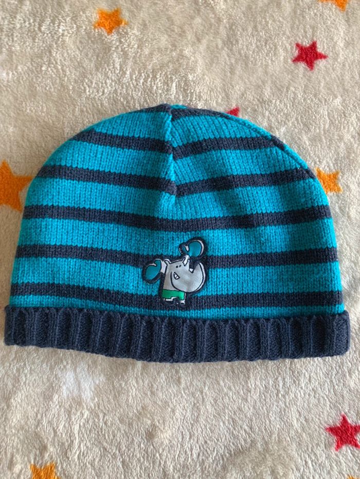 Bonnet Du Pareil Au Même Bleu Turquoise et Bleu Marine 18/24 Mois