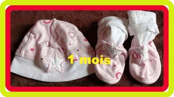 Ensemble bonnet + chausson rose blanc U Tout Petits Taille 1 mois