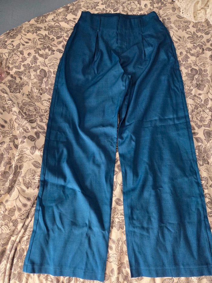 Pantalon femme bleu jambes large