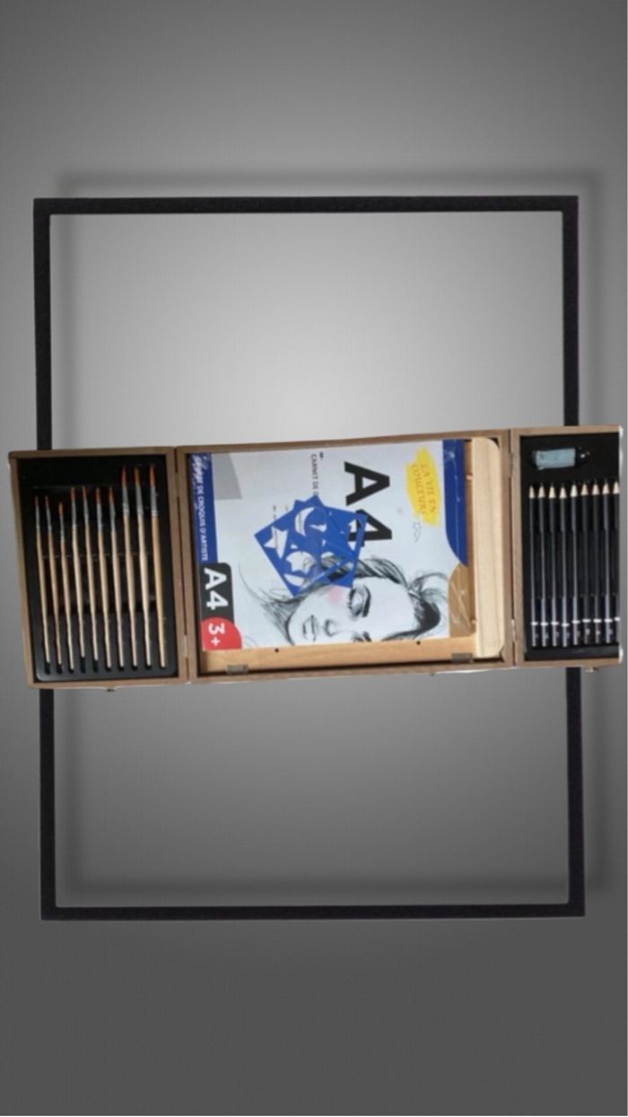 🎨Kit d'art 85 pièces avec chevalet en bois intégré, blocs de dessin, fournitures d'art dans un étui en bois portable, kit de peinture et de dessin professionnel🎨 - photo numéro 3