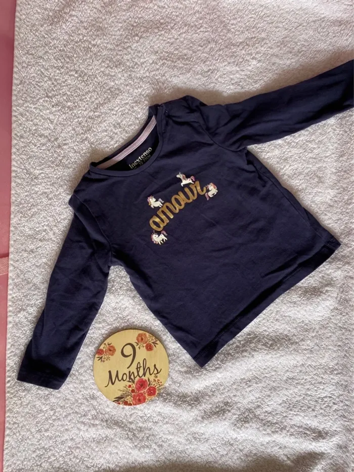 Tee shirt licorne (amour) 9 mois