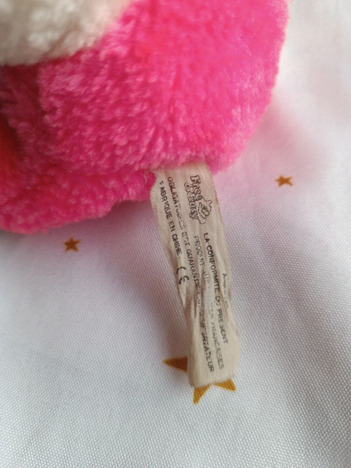 Petite petit small peluche plush Teddy éléphant rose fluo pink bouclette boulgom easy vintage blanc - photo numéro 14