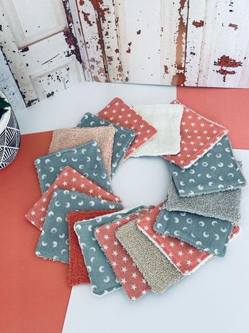 Lingette lavable et réutilisable lot de 16 en éponge coton