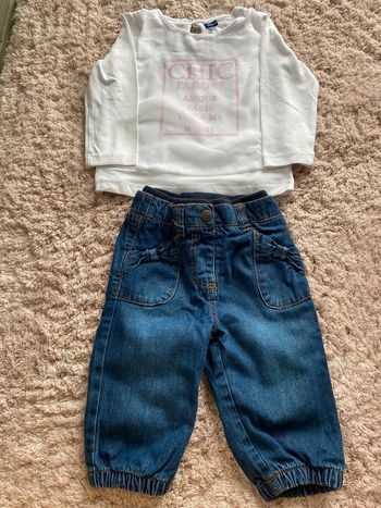Ensemble tee-shirts manches longues original et jeans élastiques Tex baby 6 mois