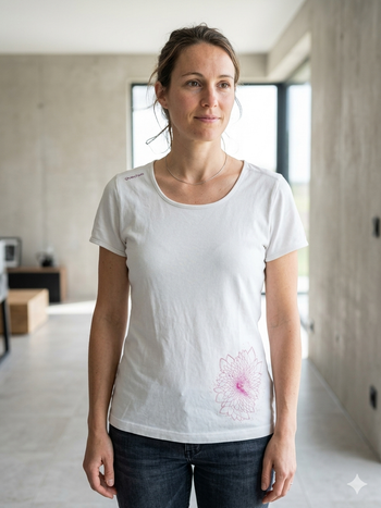 T shirt blanc imprimé fleur rose L fluide Quechua