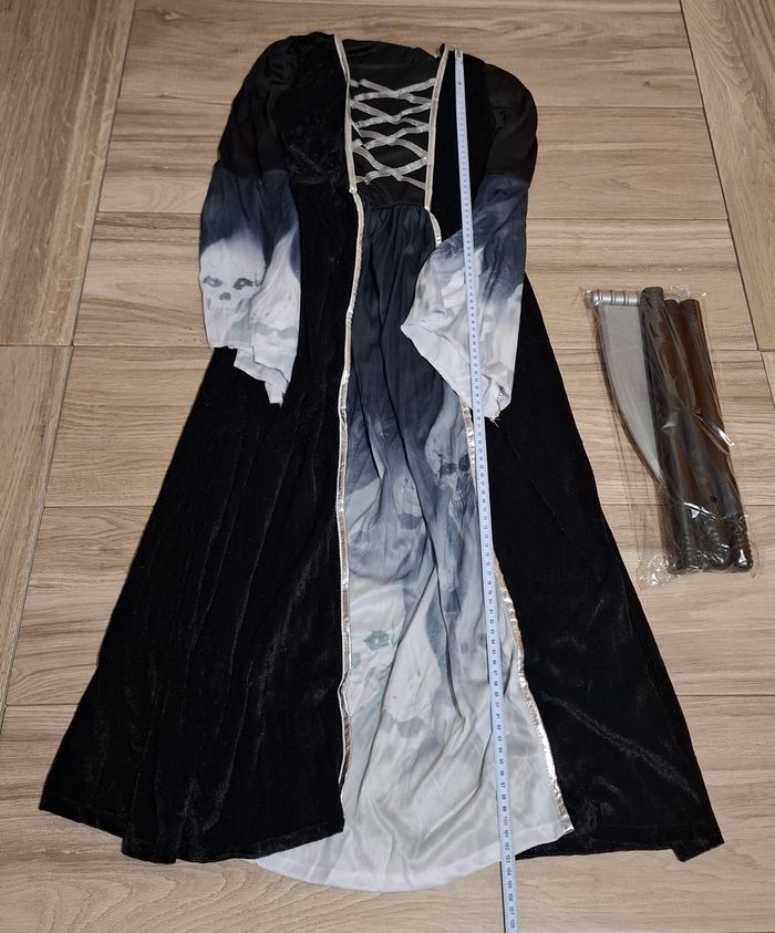 Déguisement fille enfant fête Halloween maléfique peur squelette faucheuse noir - photo numéro 3