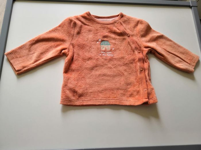 Pyjama 2 pièces en velours (Orange et Beige) 9 mois (69/72 cm) Kiabi - photo numéro 2