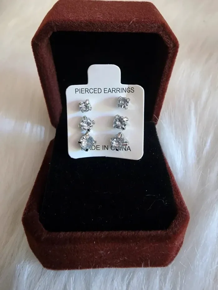 💎Boucles d’oreilles 3 Paires Zirconium Blanches 💎