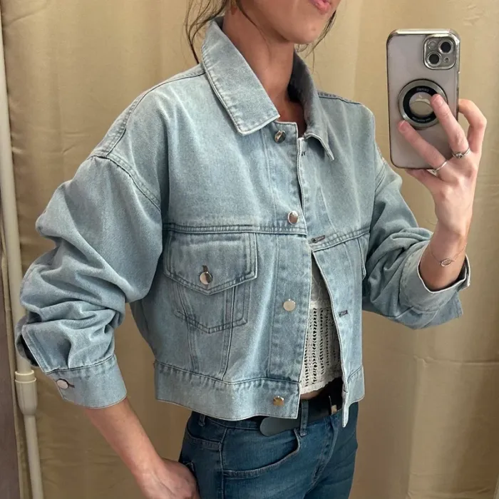Veste en jean femme veste femme bleu clair veste en jean courte taille 40 taille. L - photo numéro 11