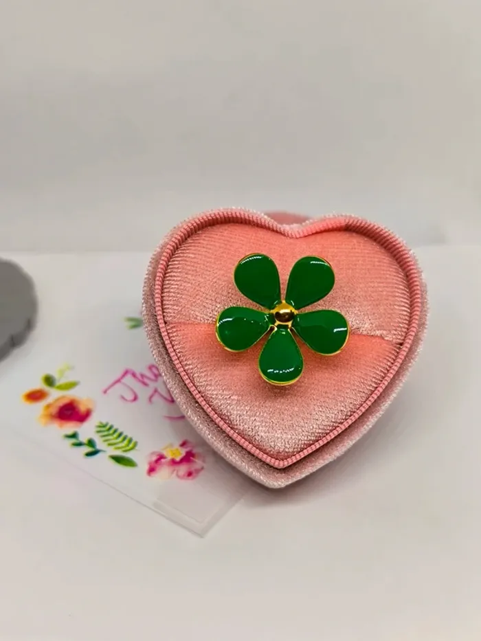 Bague dorée avec fleur verte nacrée - photo numéro 6