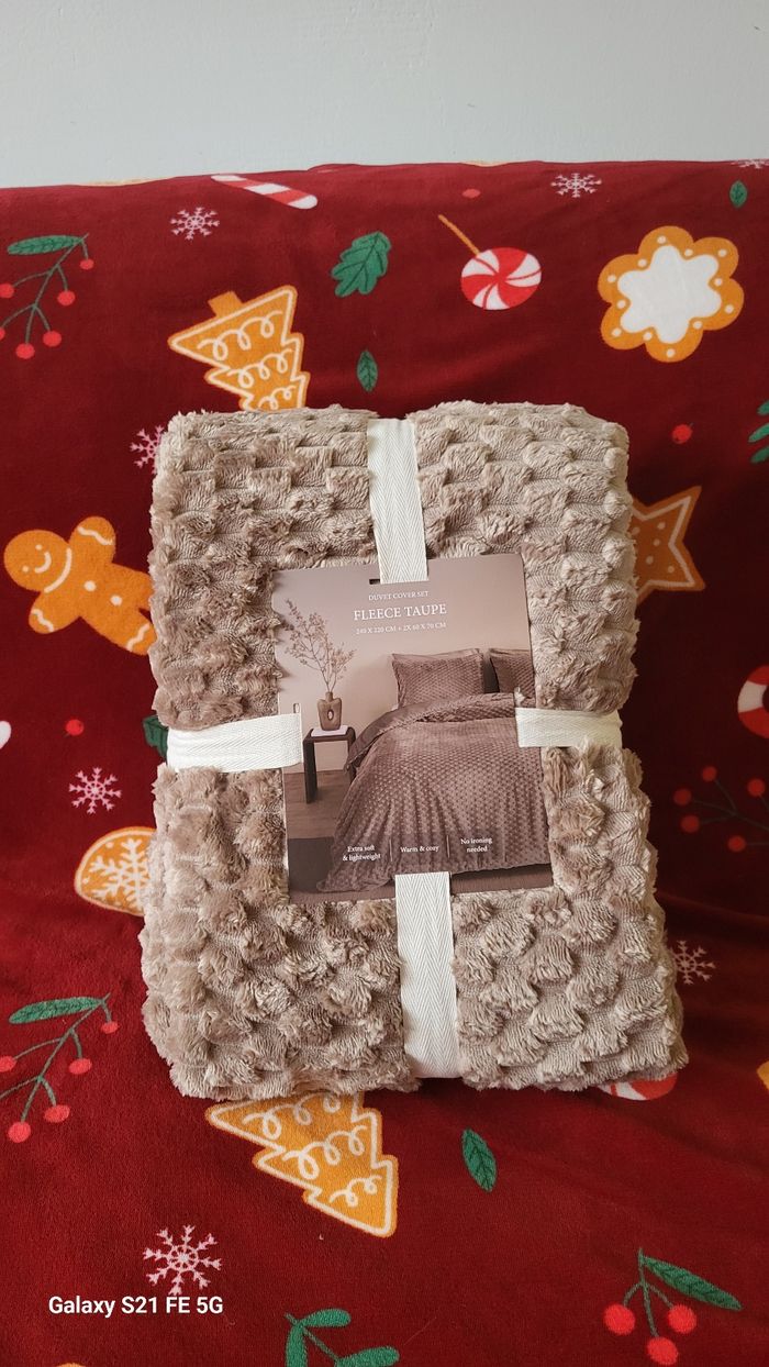 Lot housse de couette king size et 2 taies d oreiller taupe oeko tex neuve