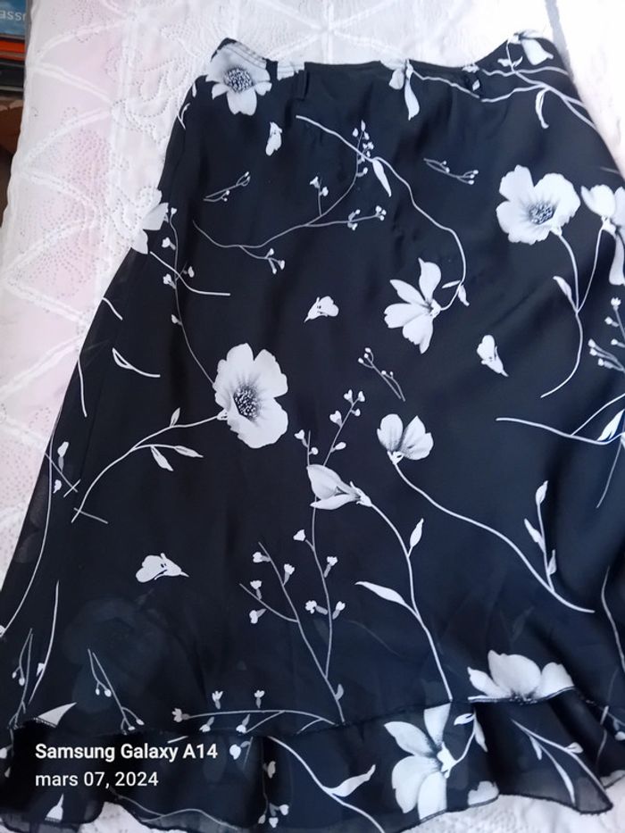 Jupe longue motif fleur noir femme taille unique - photo numéro 4