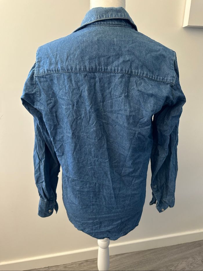 Chemise en jean denim broderies citrouilles sapins Vintage T38 M - photo numéro 6