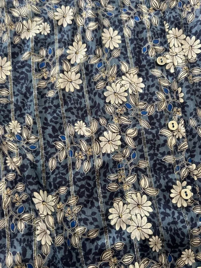 Chemise fleurie manches 3/4 fils argentés - photo numéro 5