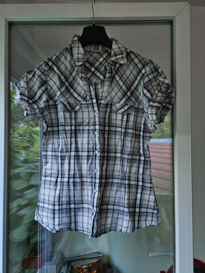 Chemise à carreaux blanche et grise vintage taille 36