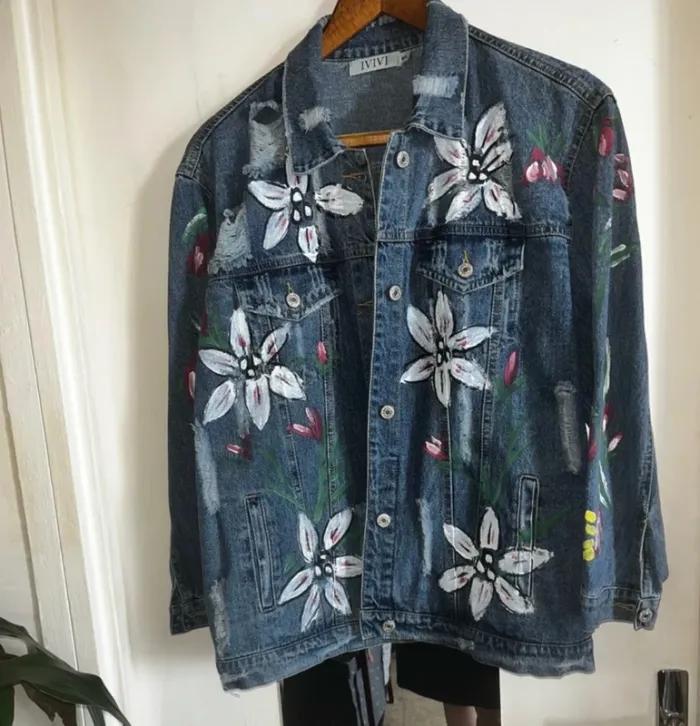 Originale Veste en jeans peindre à la main , M/ L , Neuf - IVIVI - photo numéro 6