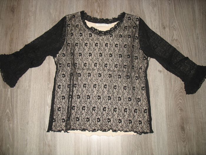 TEE SHIRT M 3/4 DENTELLE NOIR "JACQUELINE RIU" - TAILLE 3 - n°01