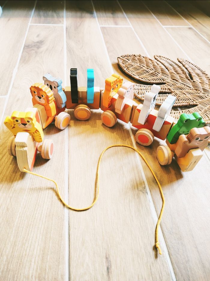 🐯 Le trainimo jungle train avec animaux 3D à tirer en bois marque Djeco JB301 - photo numéro 2