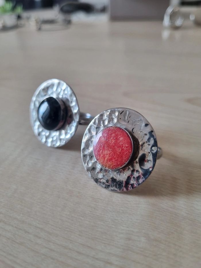 Lot de 2 bagues ajustables noir et rouge - photo numéro 2