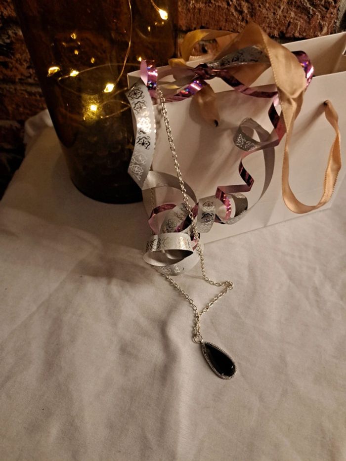 Collier argenté acier inoxydable avec pendentif forme gouttes - photo numéro 4