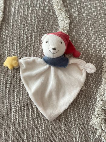 Peluche doudou plat 18cm ours blanc très bon état