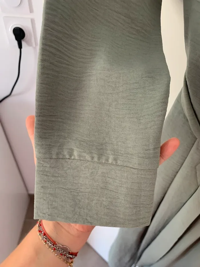 Robe longue à manches longues et ceinture vert sauge taille L Mango - photo numéro 4