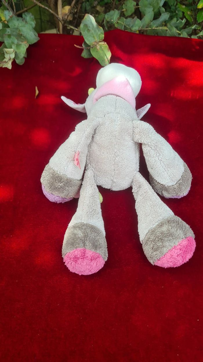 Doudou vache Nattou grise et rose avec cocard rose a l'œil - photo numéro 5